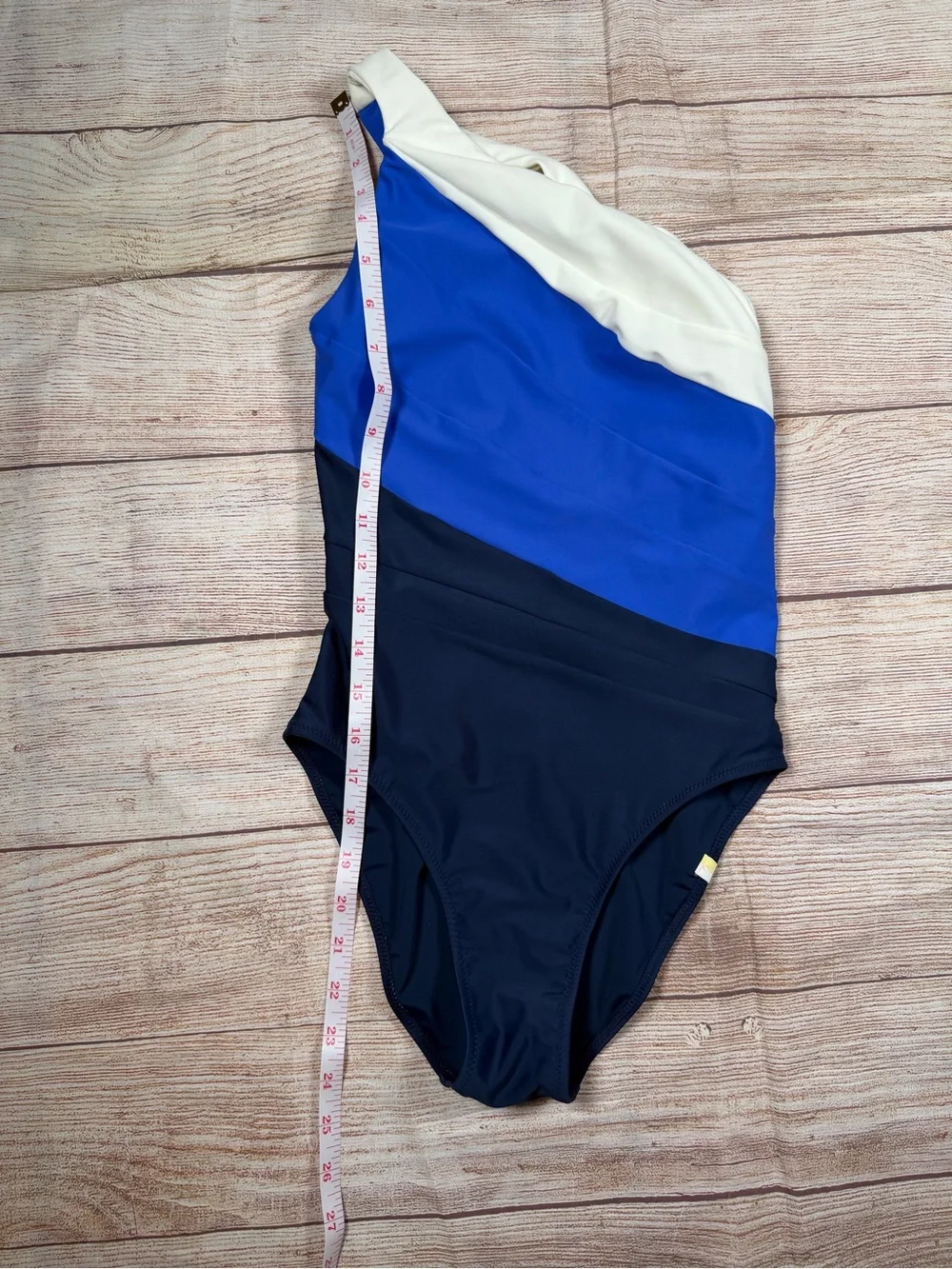 summersalt “The Sidestroke” One-Shoulder Colorblock Swimsuit White, Blue, Navy